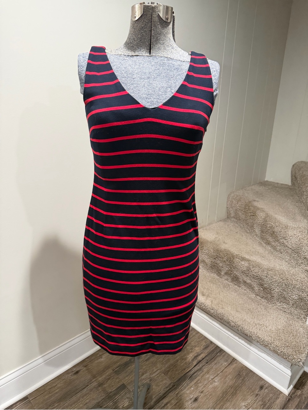 Banana Republic Navy and Red Striped V-Neck Mini Dress